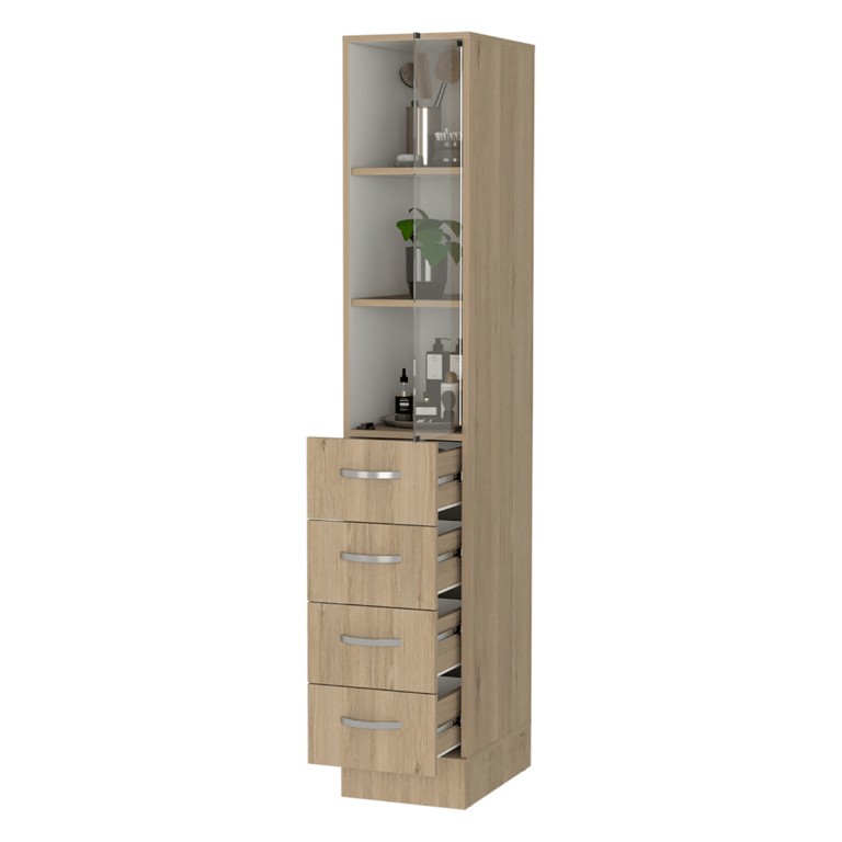 Preston Linen Cabinet, Three Shelves, Four Drawers