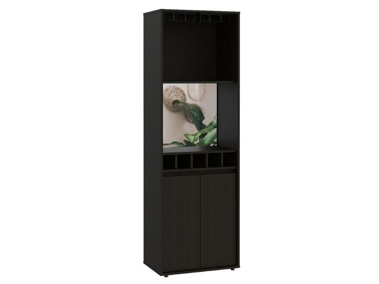 Redding Bar Cabinet, One Cabinet, Interior Shelves, Five Bottle Cubbies, Two Shelves - Black Wengue