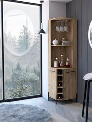 Reese Corner Bar Cabinet, Two Shelves, Double Door Cabinet, Five Wine Cubbies - Macadamia