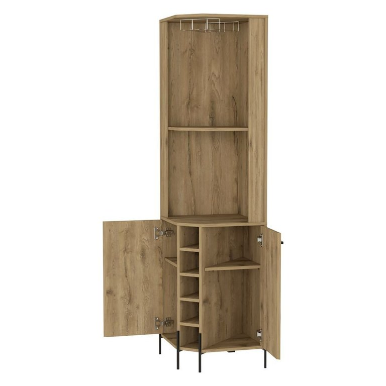 Reese Corner Bar Cabinet, Two Shelves, Double Door Cabinet, Five Wine Cubbies