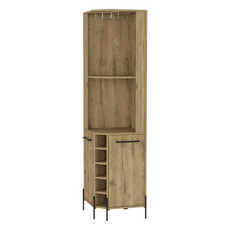 Reese Corner Bar Cabinet, Two Shelves, Double Door Cabinet, Five Wine Cubbies - Macadamia