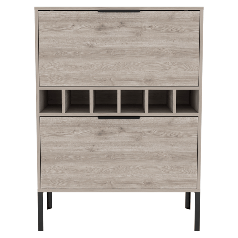 Rowan Bar Cabinet, Six Wine Cubbies, Double Door Cabinet - Light Grey