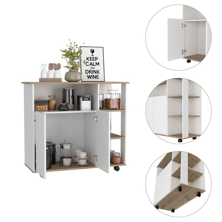 Serbia Kitchen Island, One Cabinet, Four Open Shelves