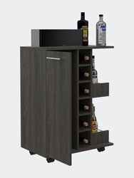 Tennessee Bar Cart, One Cabinet With Division, Six Cubbies For Liquor, Two Shelves