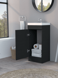 Toledo Bathroom Vanity, Metal Handle, Sink, Single Door Cabinet