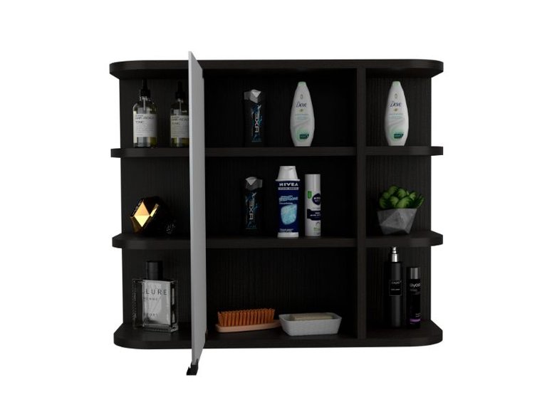 Valdez Medicine Cabinet With Six Shelves, Mirror Cabinet - Black