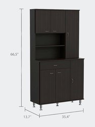 Venice Single Door Pantry Cabinet, Three Shelves, Six Adjustable Metal Legs