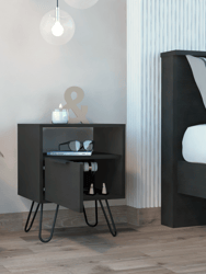 Vienna Nightstand, Two Shelves, Single Door Drawer