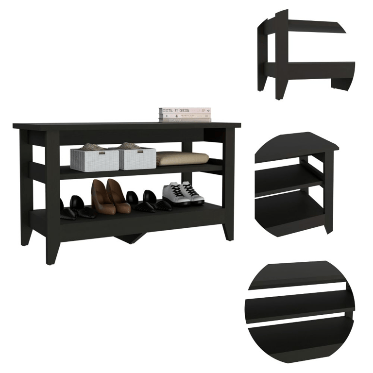 Vilna Storage Bench, Two Open Shelves, Four Legs - Black Wengue