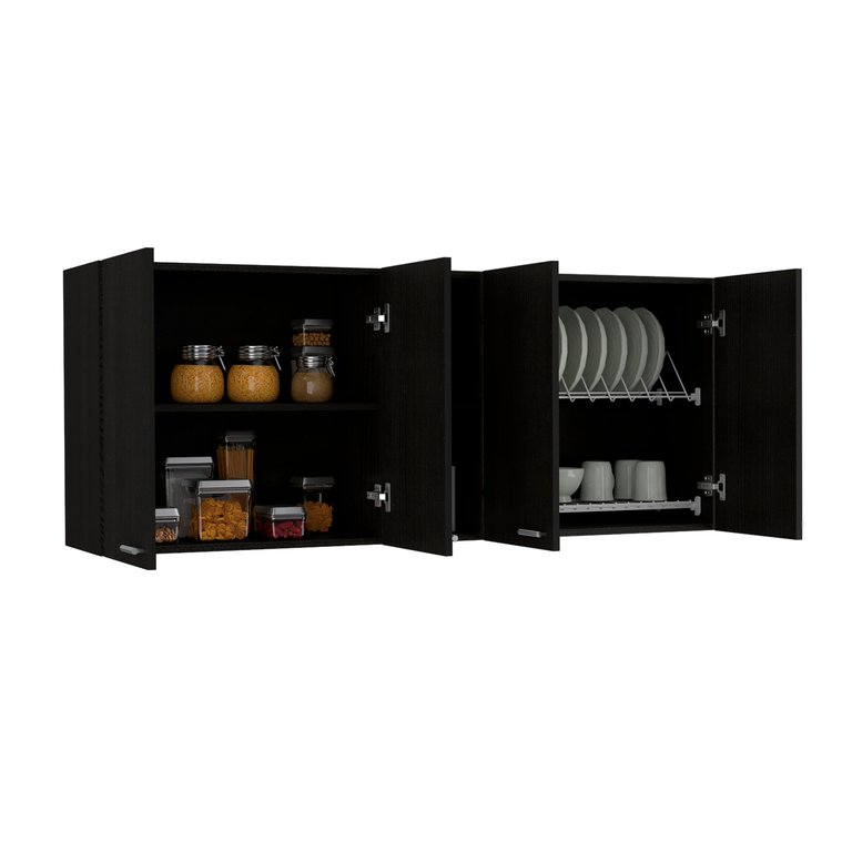 Winslow 59"  Wall Cabinet, Four Doors, Two Divisions, Two Shelves - Black