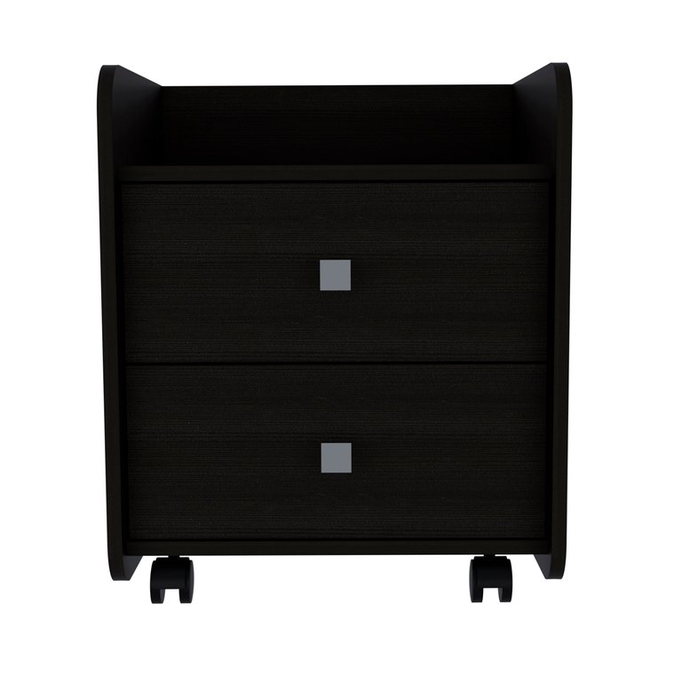 York Nightstand, Superior Top, Two Drawers, Four Casters - Black Wengue