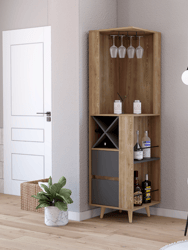 Ziton Corner Bar Cabinet, Two External Shelves, Two Drawers, Four Wine Compartments