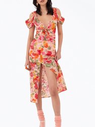 Beth Floral Corded Lace Midi Dress - Pink