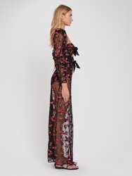 Blondie Embroidered Tulle Puff Sleeve Maxi Dress