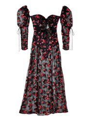 Blondie Embroidered Tulle Puff Sleeve Maxi Dress