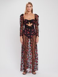 Blondie Embroidered Tulle Puff Sleeve Maxi Dress - Rose