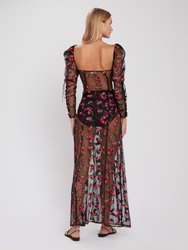 Blondie Embroidered Tulle Puff Sleeve Maxi Dress