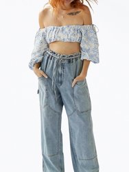 Maisie Cropped Floral-Print Top - Blue