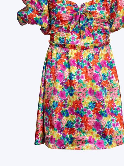 For Love & Lemons Merrill Puff Sleeve Open-Back Satin Jacquard Mini Dress product