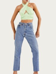 Rana Cropped Cross Front Open-Back Top - Green