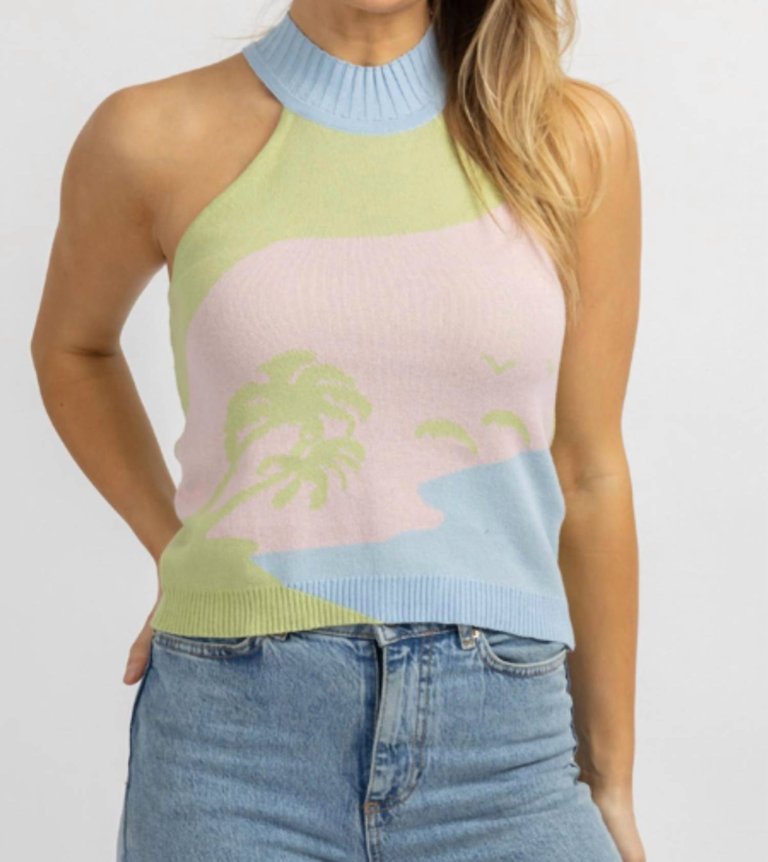 Beach Scene Knit Mockneck Tank Top In Multi - Multi