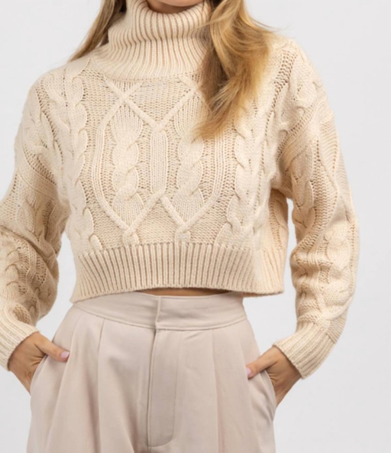 Cableknit Turtleneck Crop Sweater In Neutral - Neutral