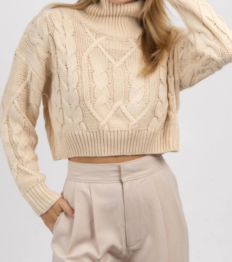 Cableknit Turtleneck Crop Sweater In Neutral