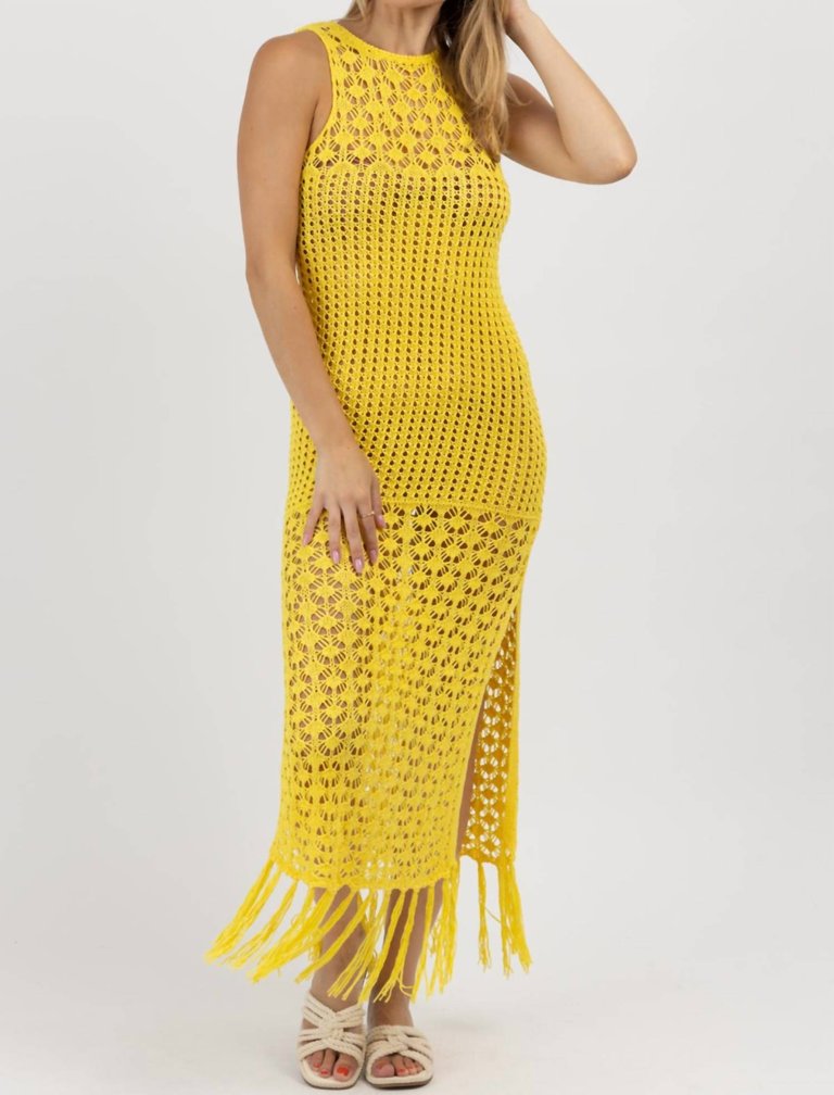 Crochet Fringe Maxi Coverup In Sunshine - Sunshine