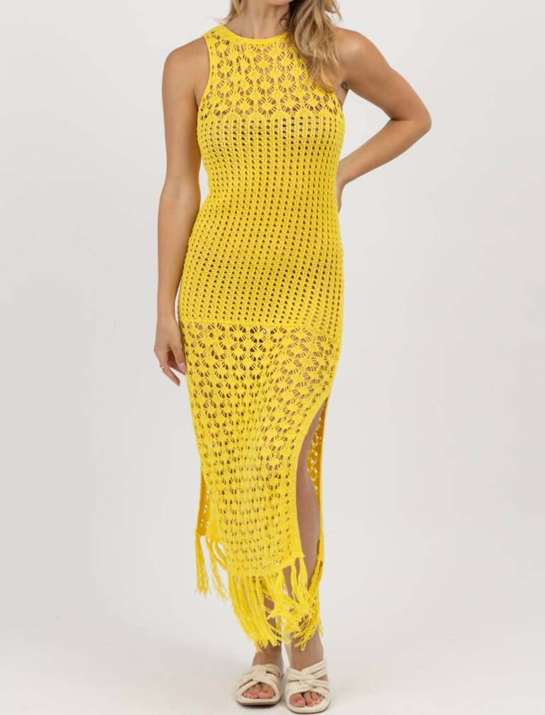 Crochet Fringe Maxi Coverup In Sunshine