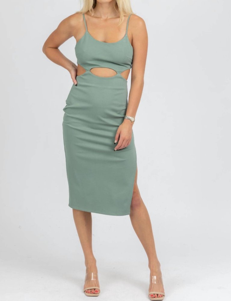 Cutout Detail Midi Dress In Deep Green - Deep Green