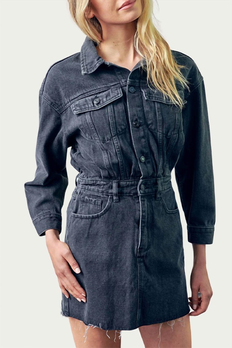 Denim Raw-Edge Mini Dress In Washed Black - Washed Black