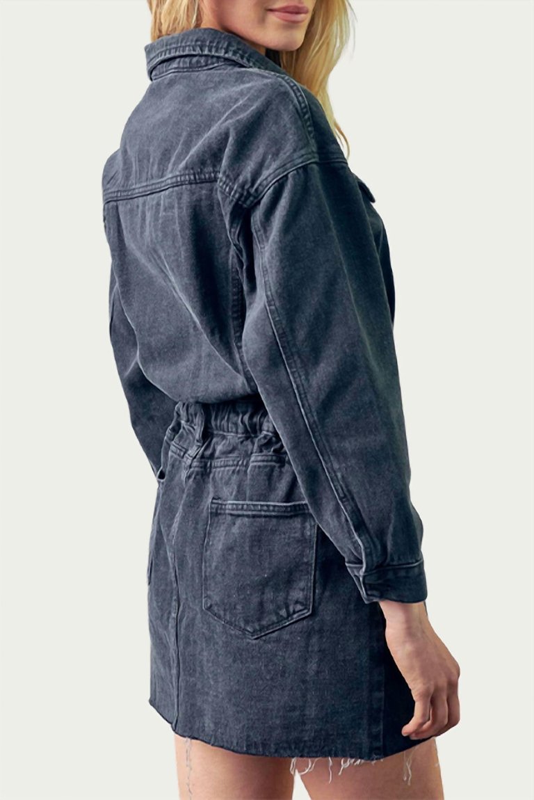 Denim Raw-Edge Mini Dress In Washed Black