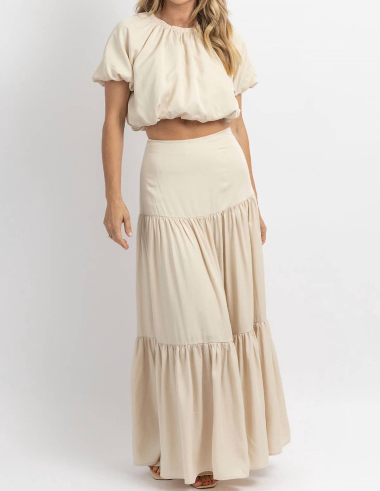 European Summer Puff Sleeve Maxi Set In Beige - Beige