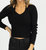 Knit Collar Tie Long Sleeve Top In Black