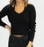 Knit Collar Tie Long Sleeve Top In Black