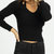 Knit Collar Tie Long Sleeve Top In Black - Black