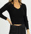 Knit Collar Tie Long Sleeve Top In Black