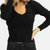 Knit Collar Tie Long Sleeve Top In Black