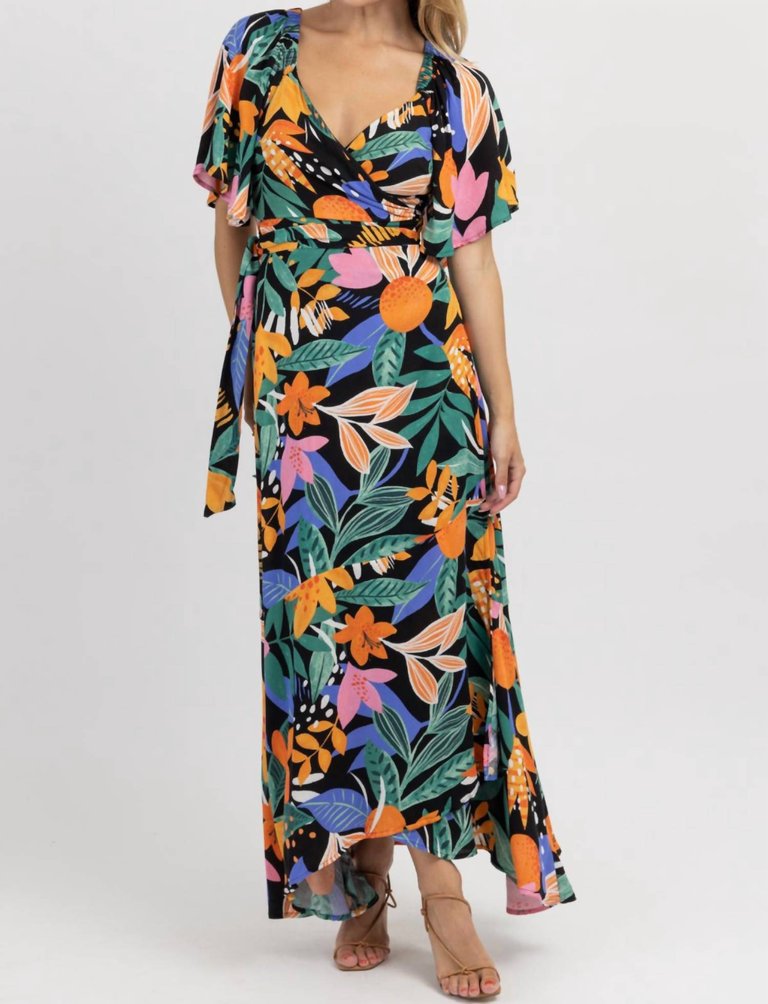 Multifloral Wrap Maxi Dress In Bora Black