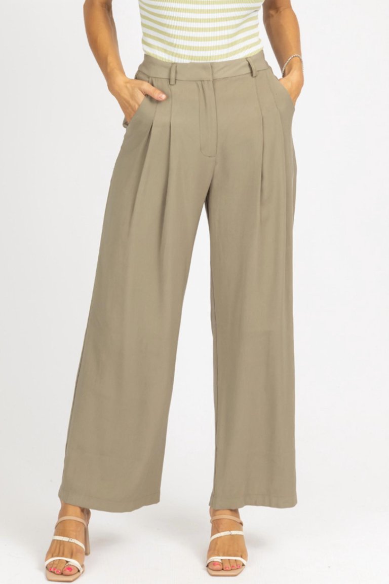 Pintuck Pleated Trouser In Olive