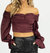 Satin Off Shoulder Blouse In Burgundy - Burgundy