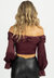 Satin Off Shoulder Blouse In Burgundy