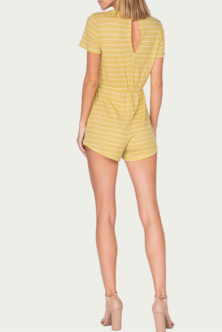 Striped Drawstring-Waist Thermal Romper In Yellow