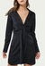 Tie-Front Satin Shirt Dress In Black - Black