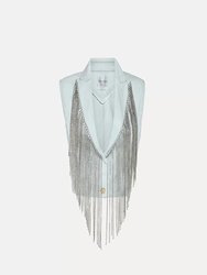 Bleached Denim Vest With Diamond Fringe