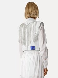 Bleached Denim Vest With Diamond Fringe