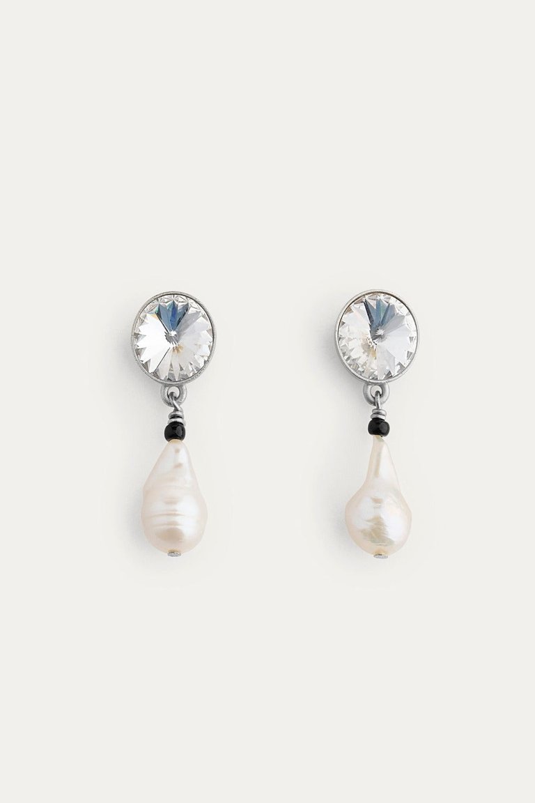 Crystals And Baroque Pearl Pendant Earrings - Crystal