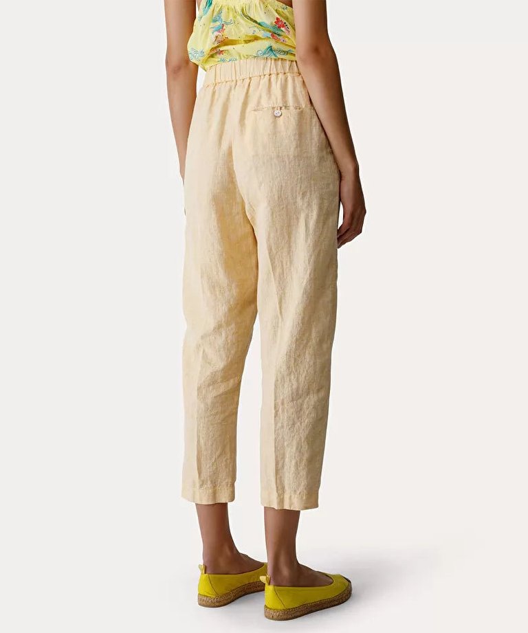 Elastic Waist Trousers In Slub Linen