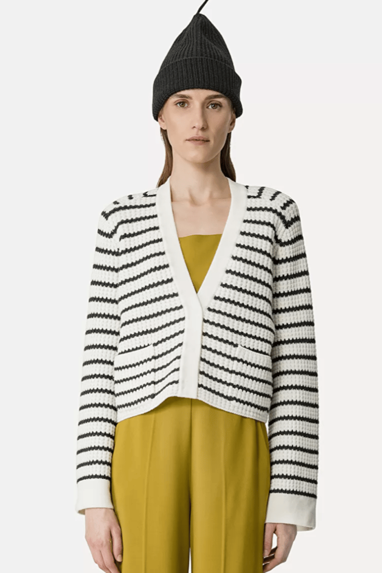 Merinos Striped Cardigan - Bianco