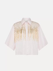 Popline Hand Embroidered Beads Half Sleeve Shirt